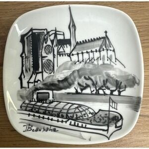 Limoges France Beaubatie Paris Trinket Dish White Black Hand Painted Paris